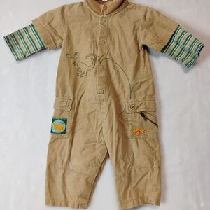 Vtg Le Top Corduroy 12 Mth Kangaroo Long Sleeve Romper Pocket Snap Embroidered E